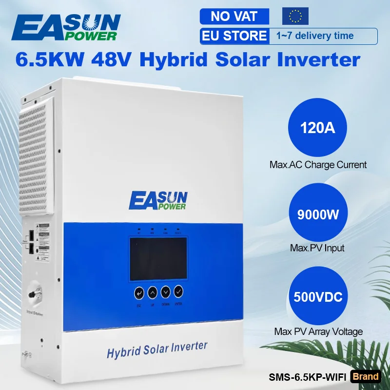 Convertisseur solaire hybride EASUN Parallel 6,5 kW MPPT à onde sinusoïdale pure, 48 V 220 VAC hors réseau, chargeur solaire 120 A PV 500 VDC