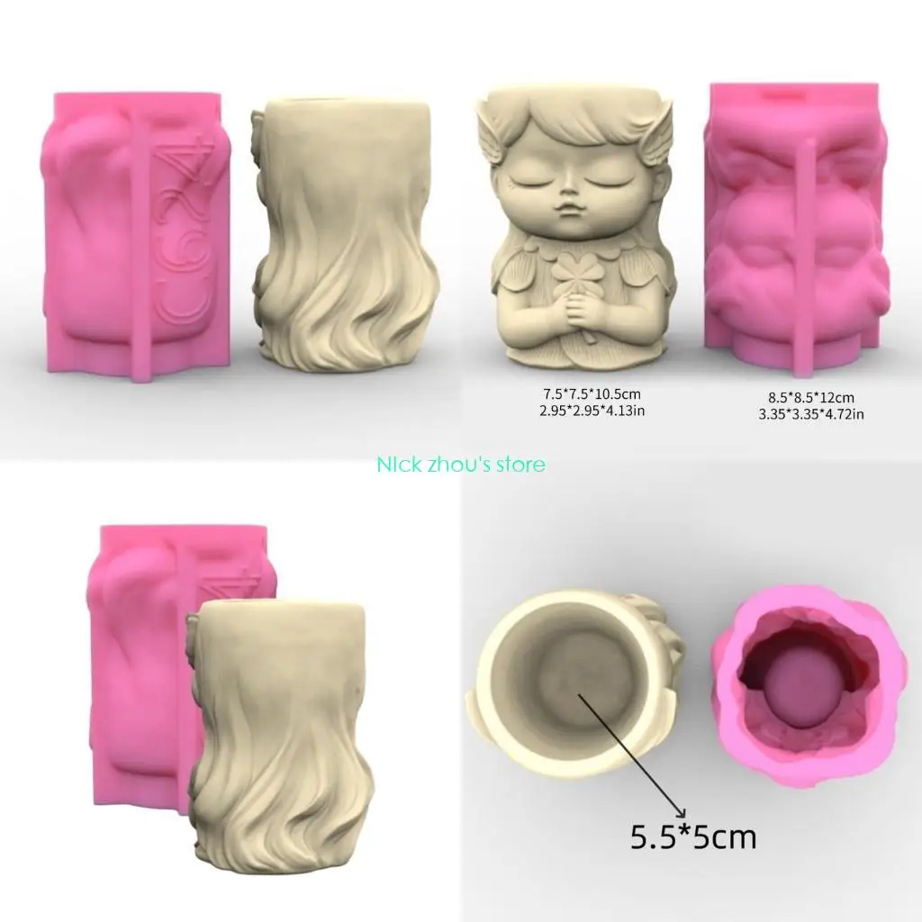 

E15E Girl Pen Holder Silicone Mold Table Ornament Planter Flowerpot Molds