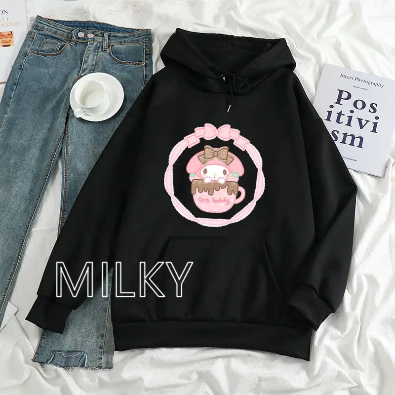 Funny My melody Pink Hoodie Women\'s Fashion Loose Casual Long sleeved Harajuku Pullover Street Trend Sweatshirt Sportwear 2024