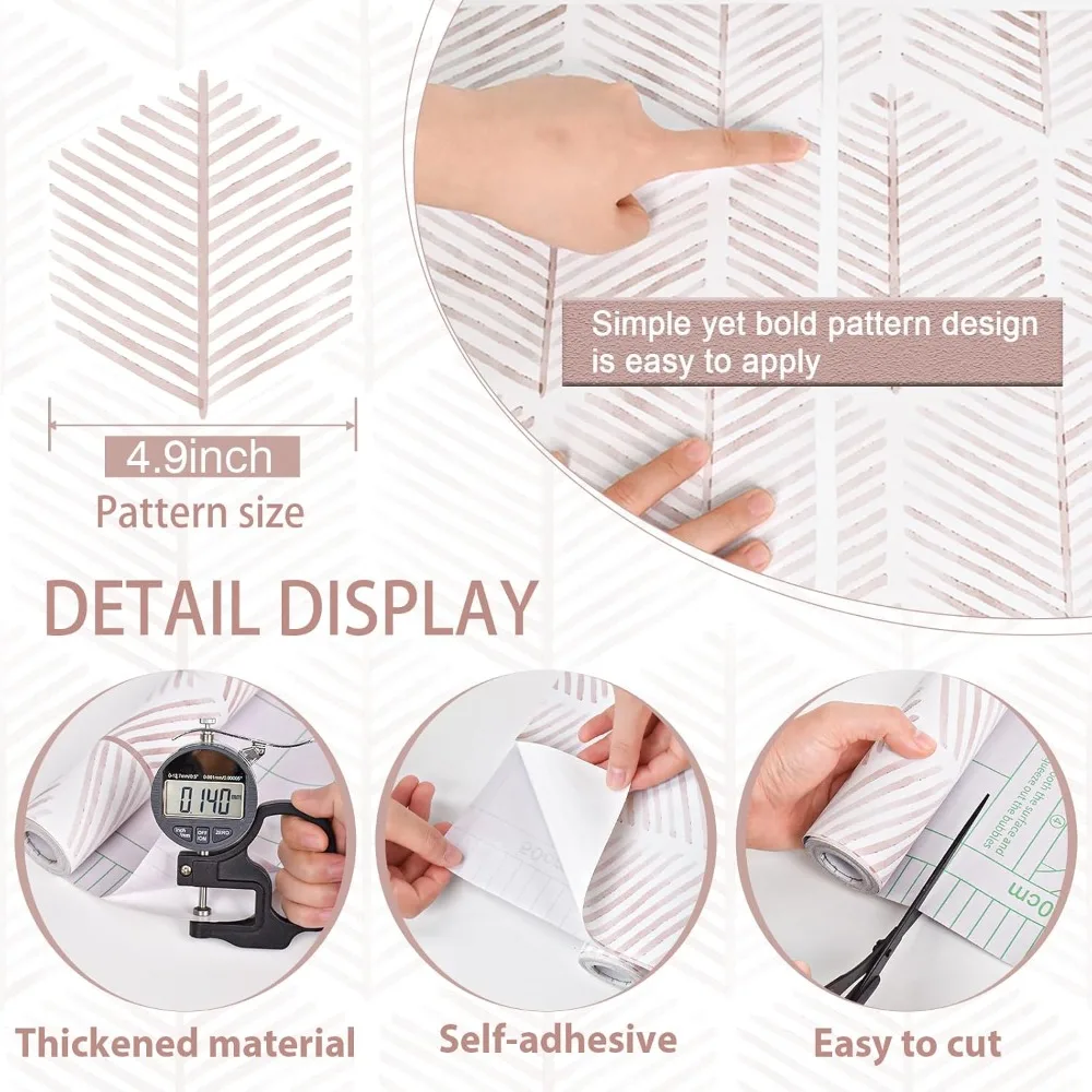 ورق جدران ذاتي اللصق قابل للإزالة على طراز بوهو لغرفة النوم والحمام، تصميم وردي حديث، طويل 787 × 17.3 واسع