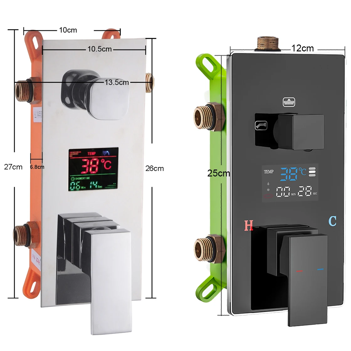 Katup Mixer Pancuran Terpasang di Dinding Digital 2/3 Arah Hitam/Krom dengan Tampilan Kontrol Air Berteknologi Tinggi untuk Mandi dan Pancuran