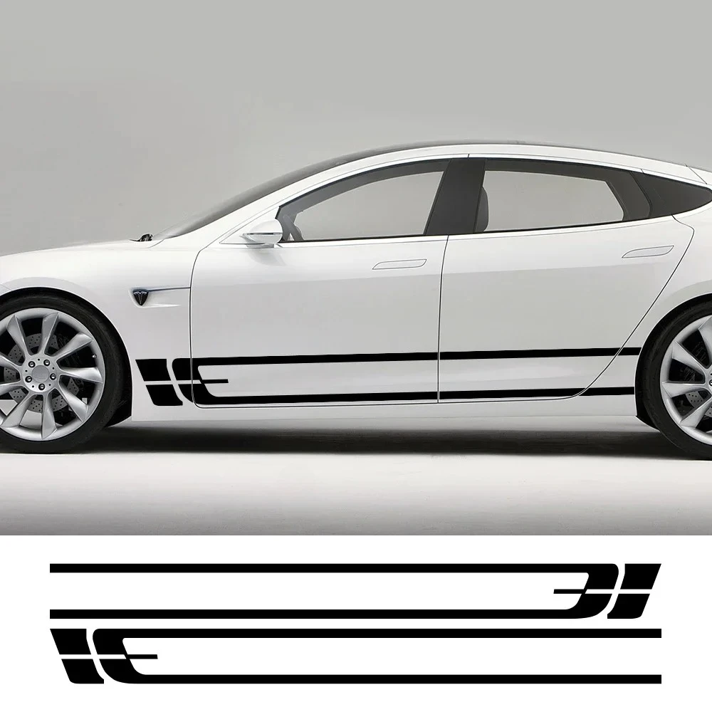 2PCS Car Side Skirt PVC Stickers Auto Leap Forward Long Strip Styling Vinyl Film Decals Automobile Body Accessories Universal