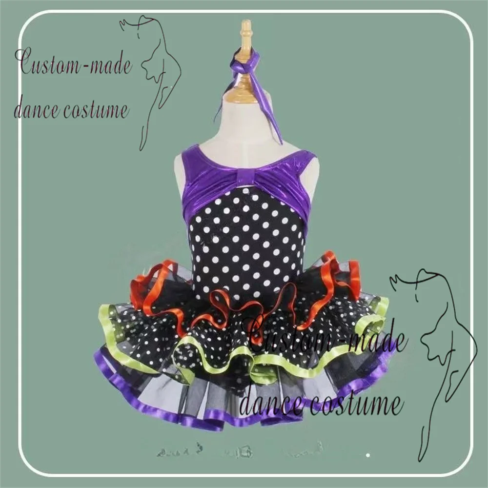 Girl's polka dot black, white, and red playful stage performance dress
