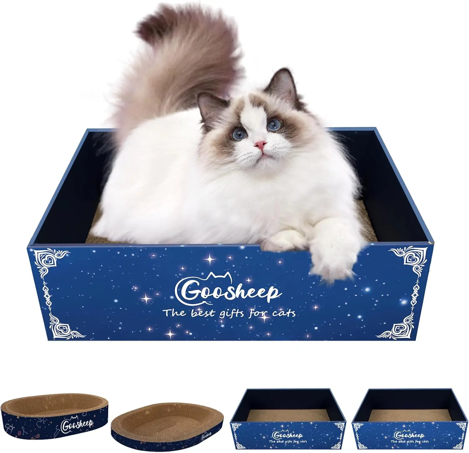 

4-in-1 Cat Scratcher and Bed, 2 Scratching Pads & 2 Oval Loungers for Indoor Cats, Multi-Cat Household Cardboard Scratch