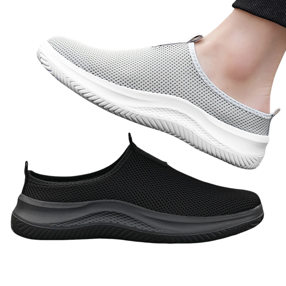 

Men Mesh Half Slippers Non-Slip Soft Sole Flat Shoes Wear-Resistant Casual Walking Shoes for Adults Travel Walking Outgoing Play