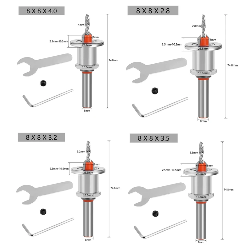 5Pc HSS Countersink Woodworking Router Bit Set Milling Cutter Screw Extractor Demolition Wood Core Drill Bits