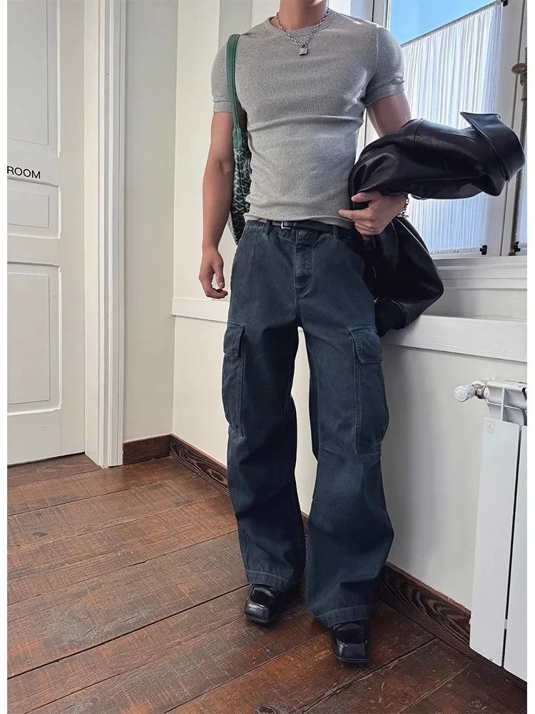 

American Retro Heavyweight Multi-ket Silhouette Work Pants Men's Trendy High Street Vintage Logging Straight Floor-Length ...