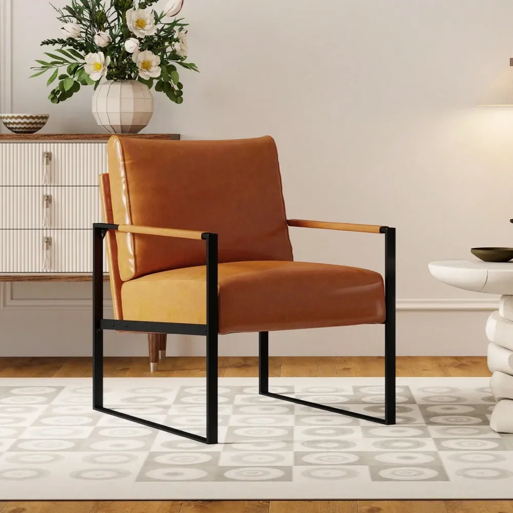 

Sillas Para Comedor ChairsPU Leather Armchair With Metal Frame,Comfy Single Reading Chair With Soft Padded Backrest And Cushion