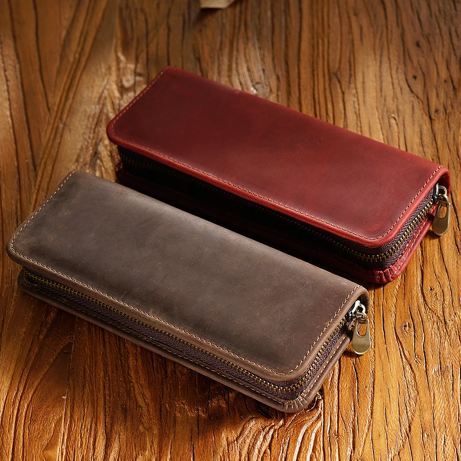 Autentyczne etui na długopisy ze skóry licowej w stylu vintage - skórzane etui z zamkiem błyskawicznym Crazy Horse, kreatywny piórnik z prawdziwej skóry bydlęcej — zdjęcie produktu 4