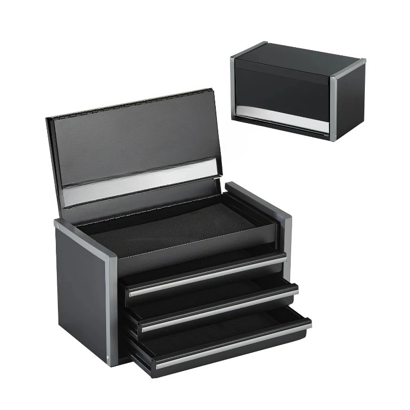 8.6in 3 Drawers Metal Tool Box Portable Tools Chest with PP Feet Pad Ball Bearing Powder Coated Tool Storage for Garage