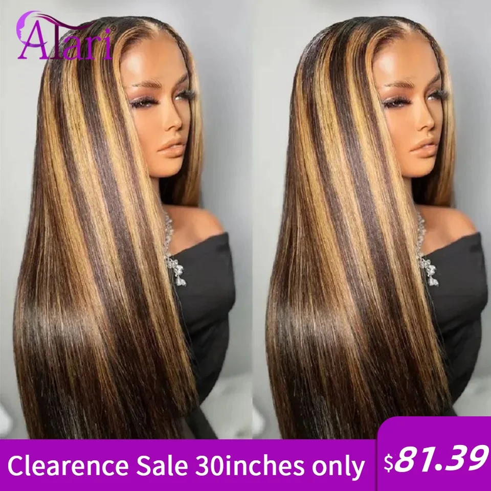 Colored Brown 4 30 Straight Human Hair 4x4 Closure Lace Wigs Transparent Highlights Clearence Sale Wigs for Women Pre Plucked