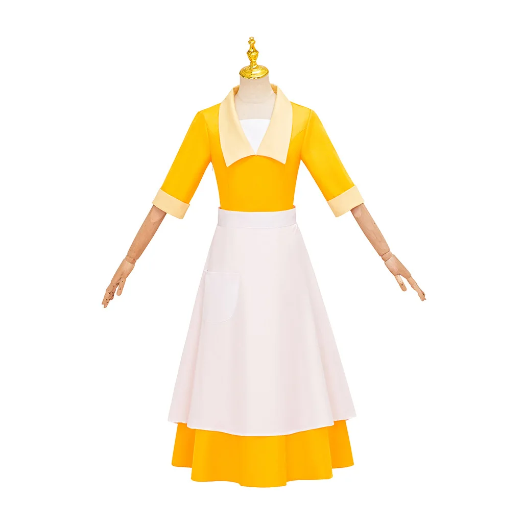 

Women Yellow Waitress Maid Costume Tiana Princess Ball Gown Fantasy Dress Outfit Halloween Carnival Party Performance Clothing