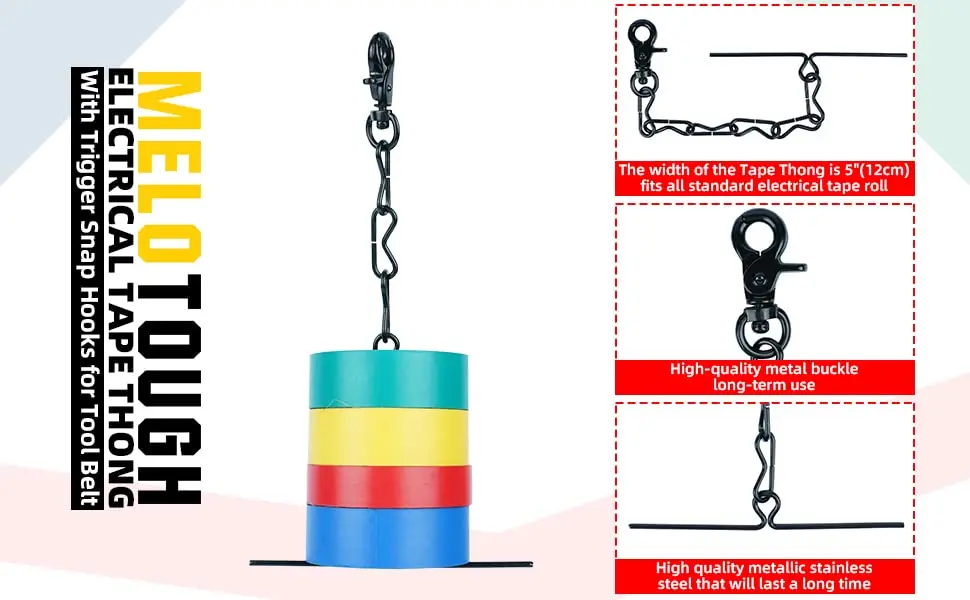 MELOTOUGH-Tanga de cinta para electricistas, cinturón de herramientas, soporte de cinta, cadena con llavero y gatillo, gancho a presión, chapado en