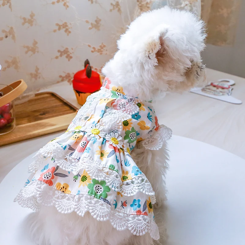 1PC Pet Apparel Dog Spring/Summer Thin Floral Princess Dress Breathable and Comfortable Daisy Flowers For Small Medium Dogs