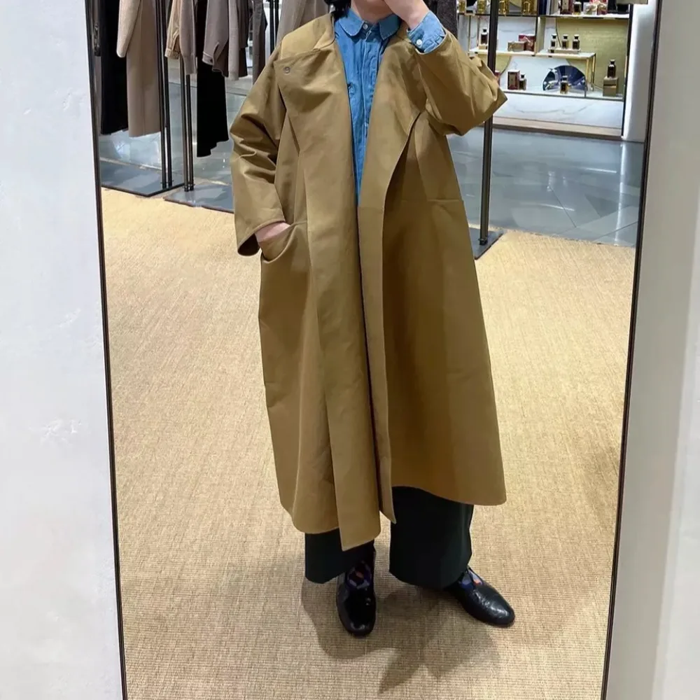 Oversized Raglan-sleeve Pure Cotton Trench Coat for Women