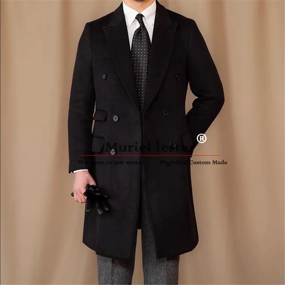 

Classic Man Suit Jackets Double Breasted Overcoat Woolen Blend Trench Coat Long Businss Banquet Evening Party Men's Blazers 1Pc