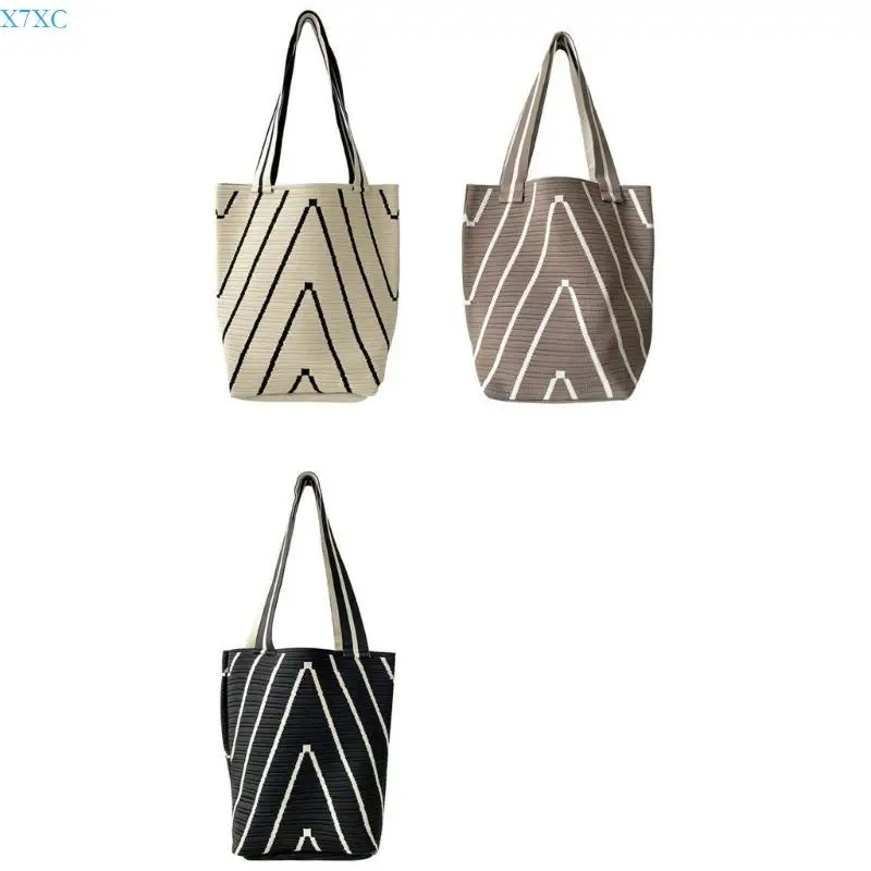 X7XC حقيبة يد نسائية محبوكة حقيبة كتف سعة كبيرة حقيبة الإبط حقيبة موجات دلو