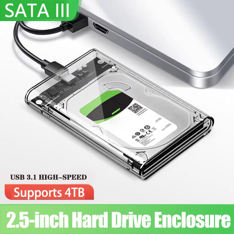 

Прозрачный внешний жесткий диск 2,5-дюймовый HDD SSD Корпус типа C к USB3.1 Корпус дисплея 4 ТБ Совместимый с UASP SATA III Портативный ПК