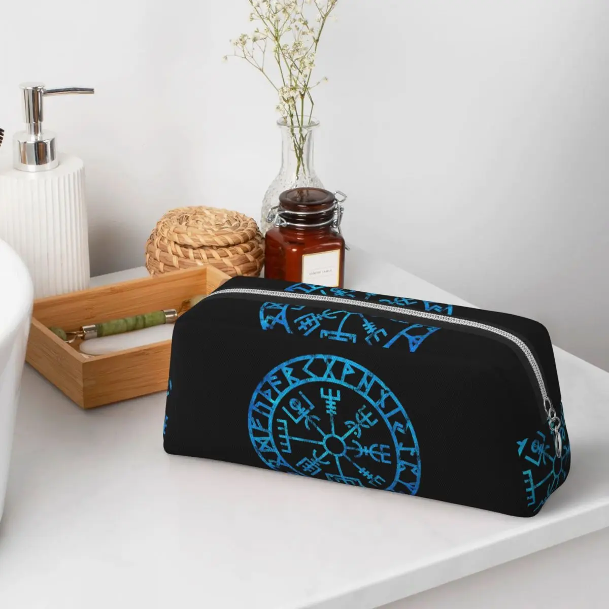 Vegvisir Icelandic Futhark Runes Compass Norse Mythology Viking Protection Symbol Pencil Cases Pen Box Pencil Bag Pencil Pouch