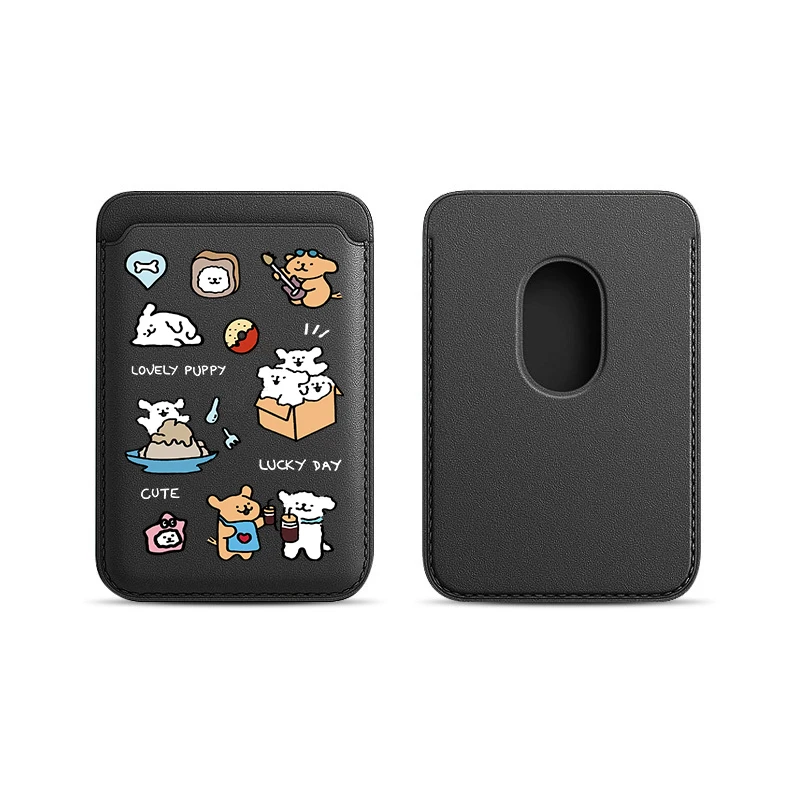 Cute line Dog Upgrade Magnetic PU Leather Wallet Case For MagSafe iPhone13 14 12 15 16Pro animal puppy Card Bag Holder Cover