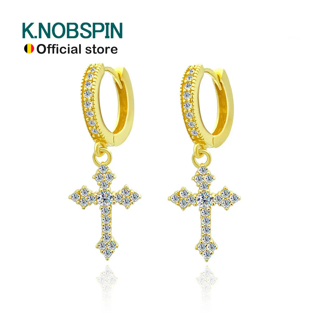 

KNOBSPIN D VVS1 All Moissanite Cross Pendant Earrings for Women Men Hiphop Party Fine Jewelry with GRA s925 Sliver Drop Earring