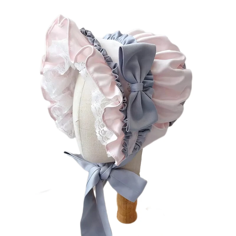 

Lolita Girl Vintage Hat Victorian Bonnet Ruffles Maid Cosplay Bow Lace Hats For Women