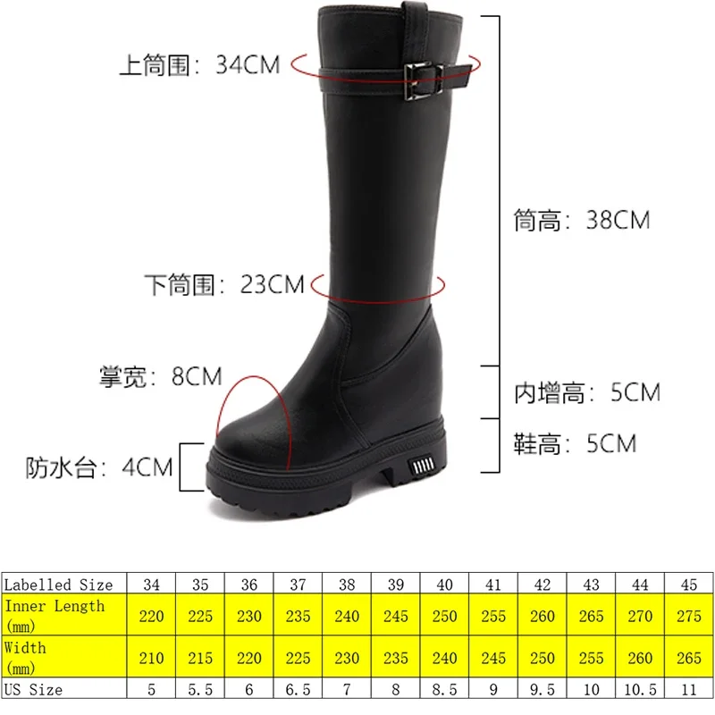 Fujin 10cm Microfiber Leather Women Boots Platform Wedge Fashion Autumn Spring Block Knee High Boots Hidden Heel Booties Shoes