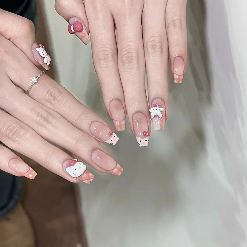 

Sweet Hello Kitty Anime Kawaii Sanrio Ins Handmade Wearable Nail Cute Detachable Patch Sticker Lovely Gifts for Girls