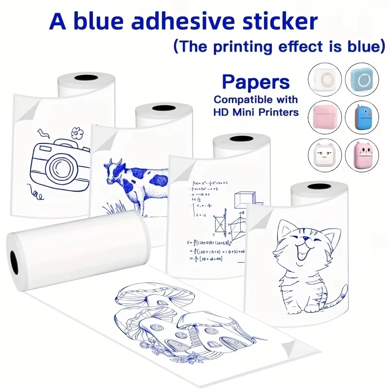 Mini Print Self-Adhesive Paper with Blue Printing Effect, Suitable for Study Notes, Work, Photos, to-do Lists, Memos Inkless