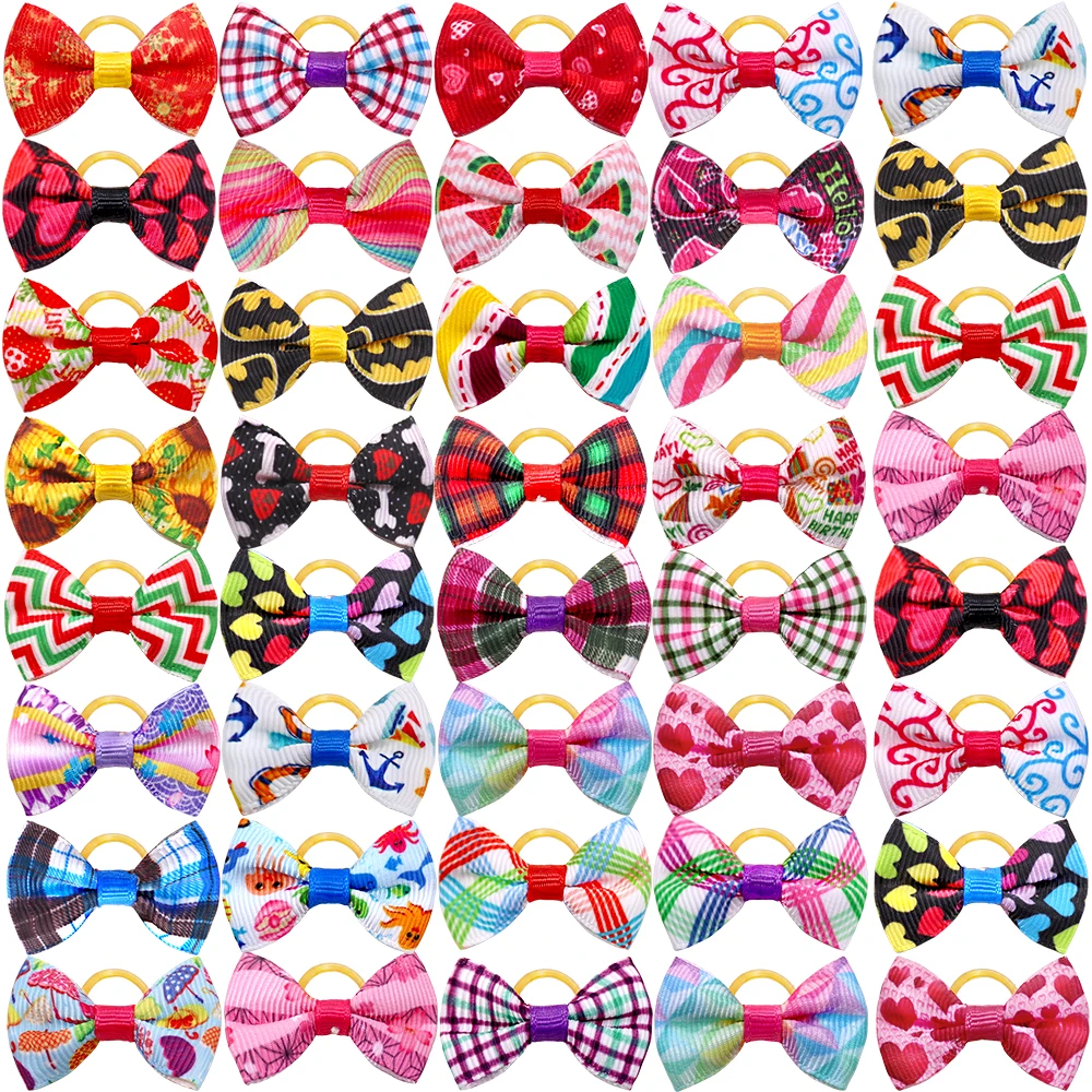 100pcs Pet Accessories Dog Hair bows Fashion Cute Dog Bows  Rubber Bands Pet Hair Collar Decoration for Dog Accessories