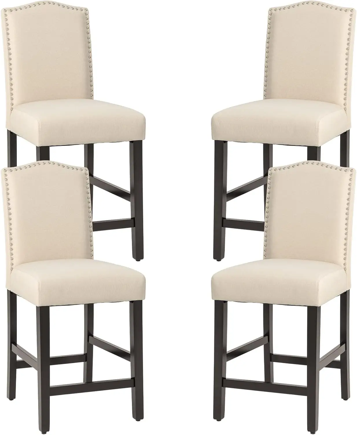 

Goflame Bar Stools Set Of 4, Modern Upholstered Counter Height Barstools With Padded Seat, Bar Chairs With Back & Rubber Wood