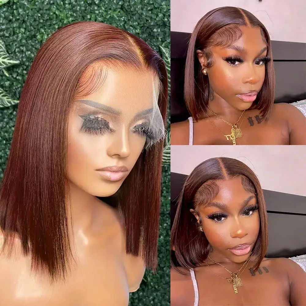 Chocolate Brown Bob Lace Front Wig Human Hair 13X4 Straight Brown Colored Lace Frontal Human Hair Wigs for Women Lace Front Wig