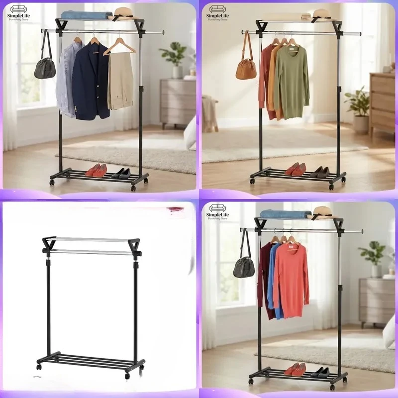 Modern Freestanding Steel Coat Rack with Hat Hooks Bedroom Storage Organizer Heavy Duty Metal Garment Stand Entryway Hall