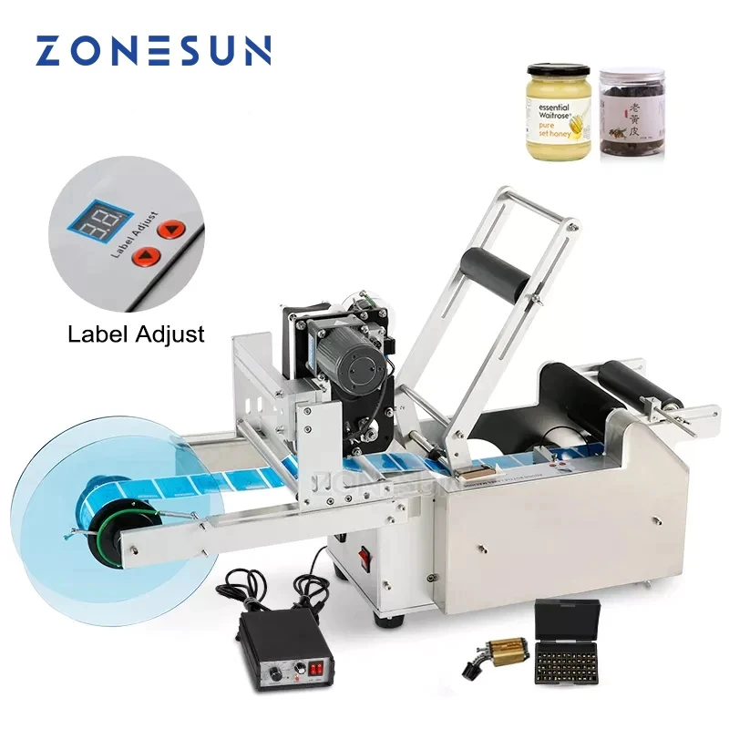 Zonesun LT-50D semi automático garrafa redonda máquina de rotulagem etiqueta máquina de impressão data impressora adesivo etiqueta aplicador