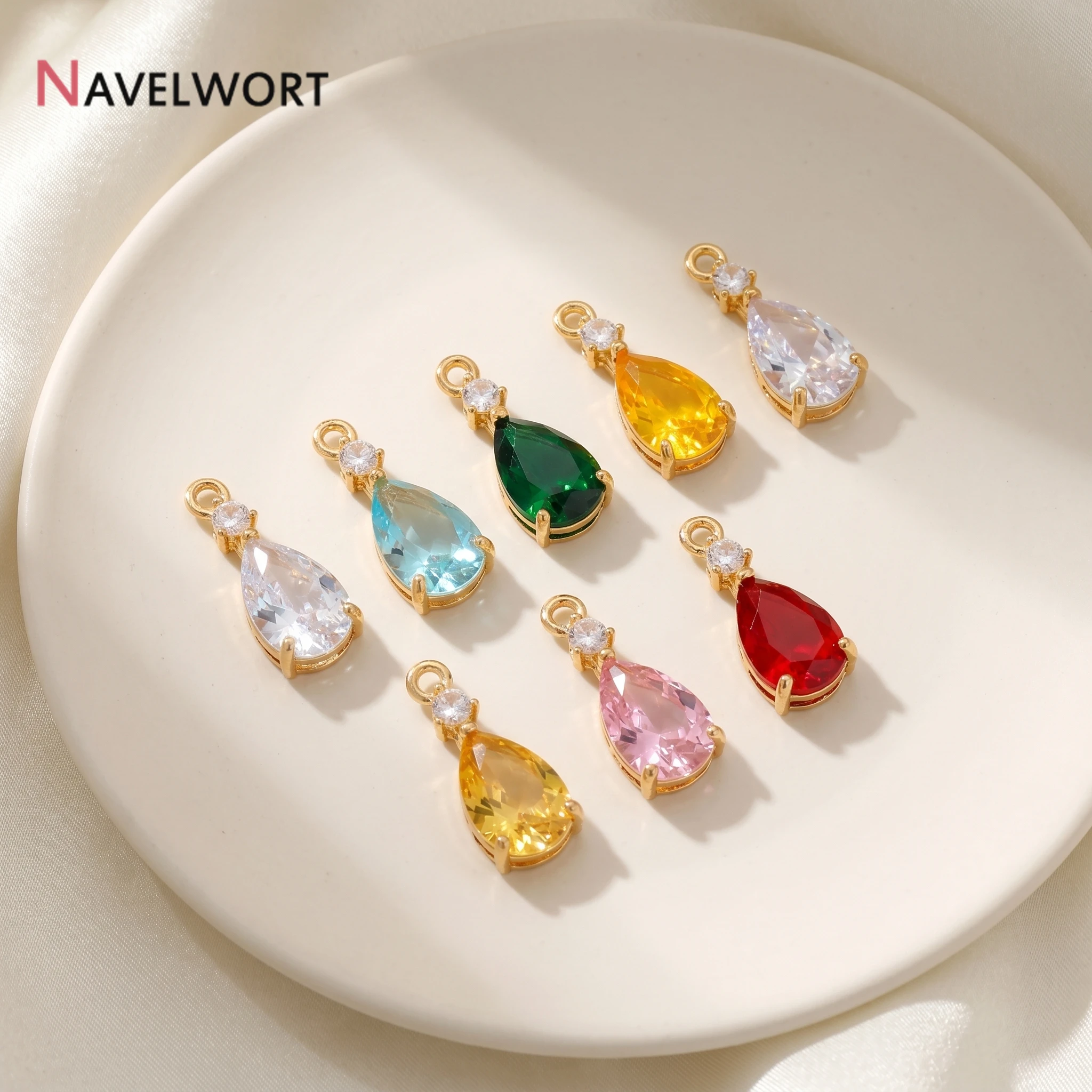 18K Gold Plated Crystal Glass Charms Teardrop Pendant for Making Jewelry, Charms for Bracelet, Earring Making Accessories