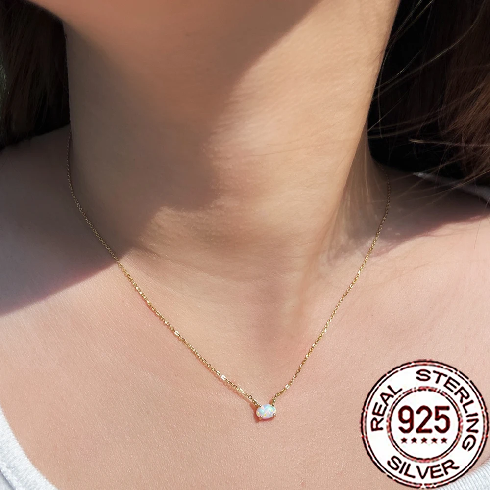 CWWZircons 925 Sterling Silver Delicate Mystical Oval Opal Pendant Necklaces for Women Gold Color Fine Party Daily Jewelry SD054 3