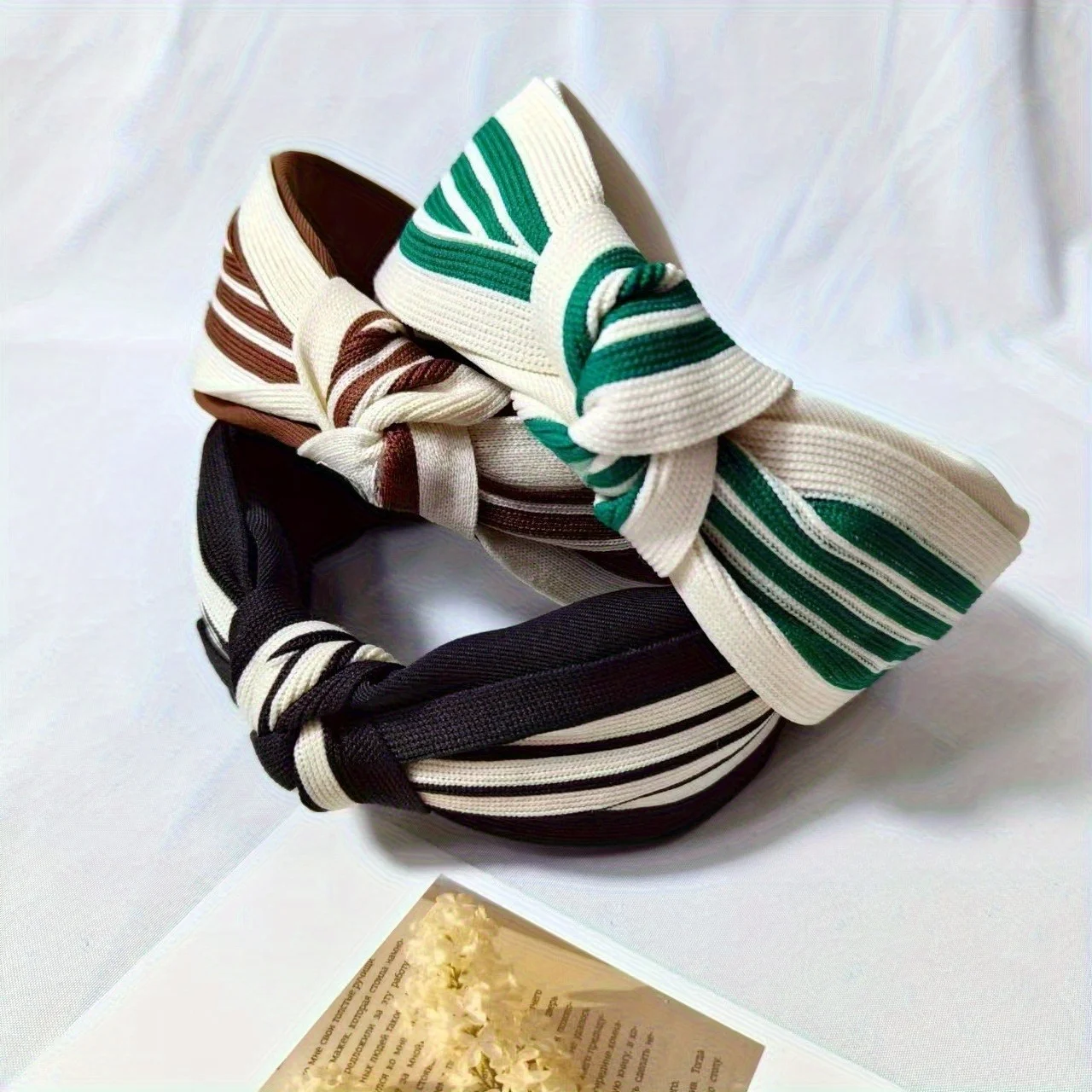 

Шикарная повязка для волос во французском стиле — широкая повязка с узлом в полоску для женщин