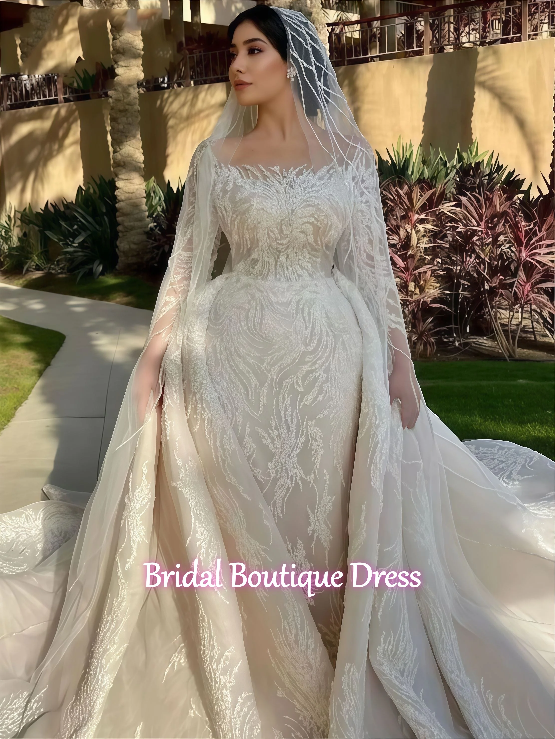 カスタマイズされた絶妙な2026年ロングスリーブウェディングドレス、ビーズをあしらったマーメイドラインの花嫁衣装、豪華なスパンコールのウェディングトレーン、ベスティドス・デ・ノビア