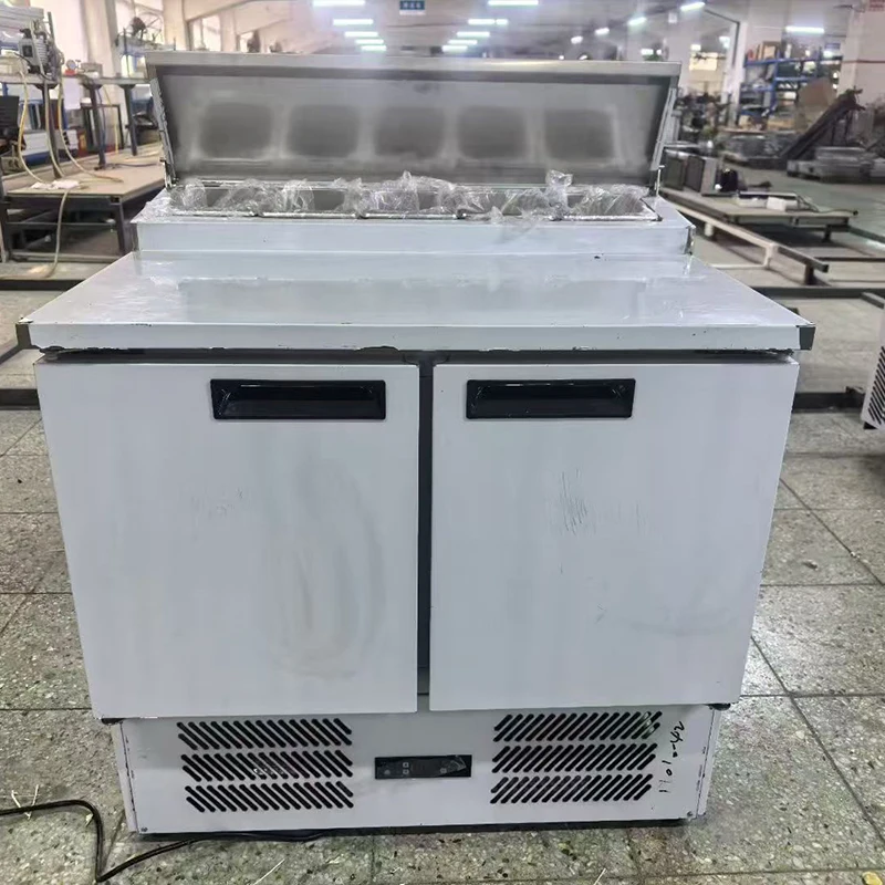 0~10C Low Temperature Commercial Built-In 2-Door Pizza Prep Table Refrigerator Auto Defrost Cold Storage Food Storage Cooler