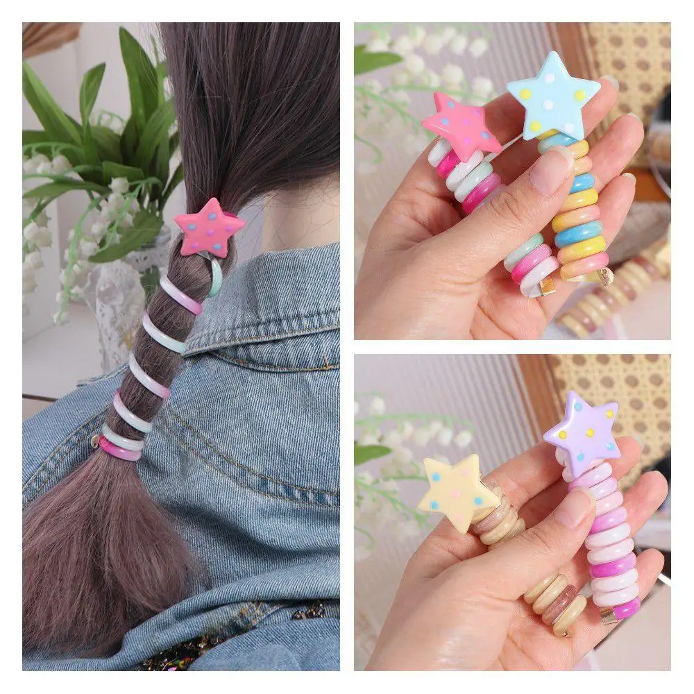 Sweet Star Telephone Line Hair Rope Candy Color Plastic Rainbow Hair Ring Elastic Korean Style Spiral Coil Hair Rope Wedding