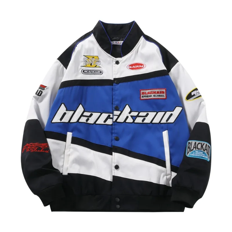 New Embroidery Motorcycle Baseball Jackets Men Women Vintage Y2K Harajuku Letter Patchwork Coats Hip Hop Streetwear Unisex
