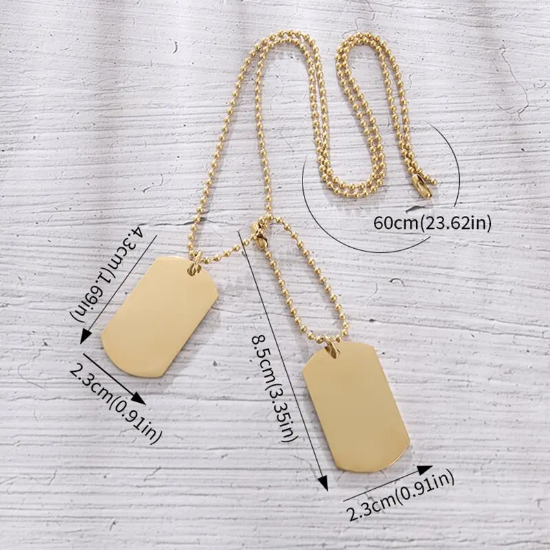 Men\\\'s Rectangular Double Dog Tag Stainless Steel Military Id Tag Pendant Titanium Steel Necklace Army Male Jewelry