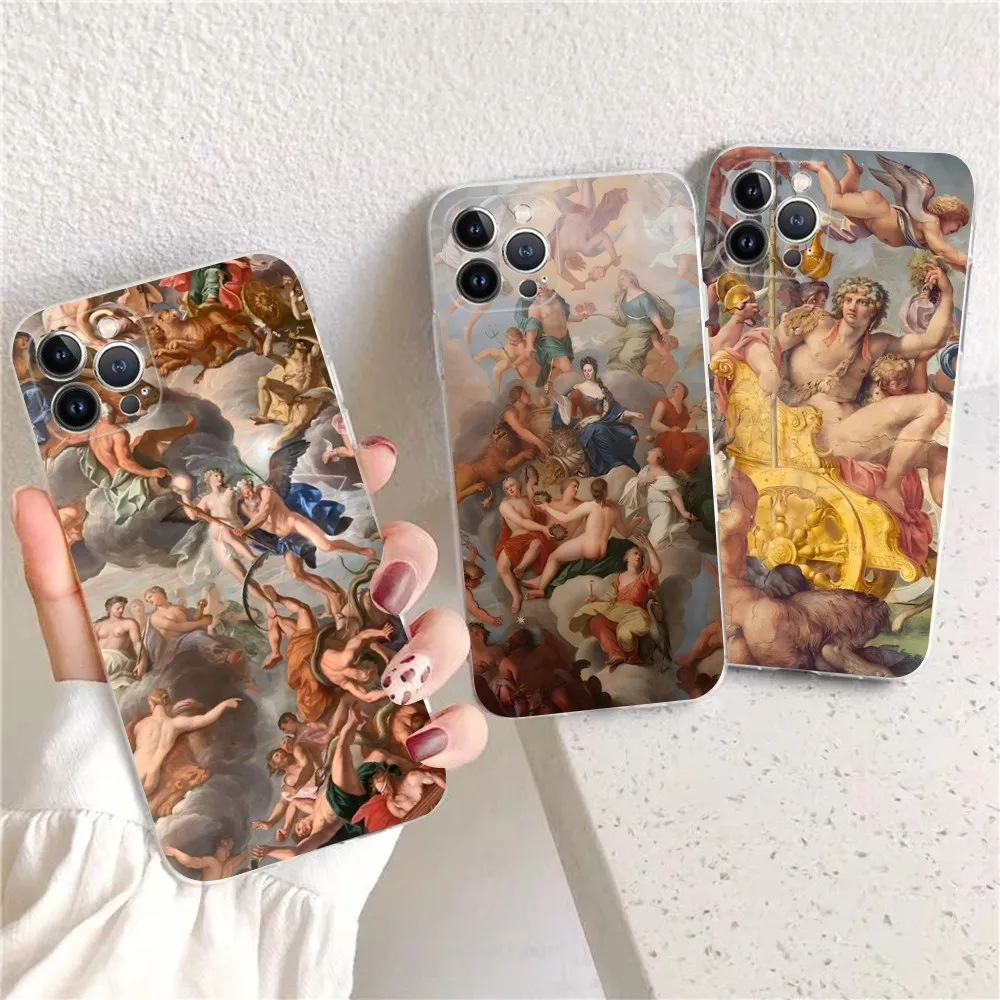 Art Fresco Michelangelo Creation of Adam Phone iPhone 15 14 11 12 13 Mini Pro XS Cover 6 7 8 Plus X XR SE 2020 Funda Shell