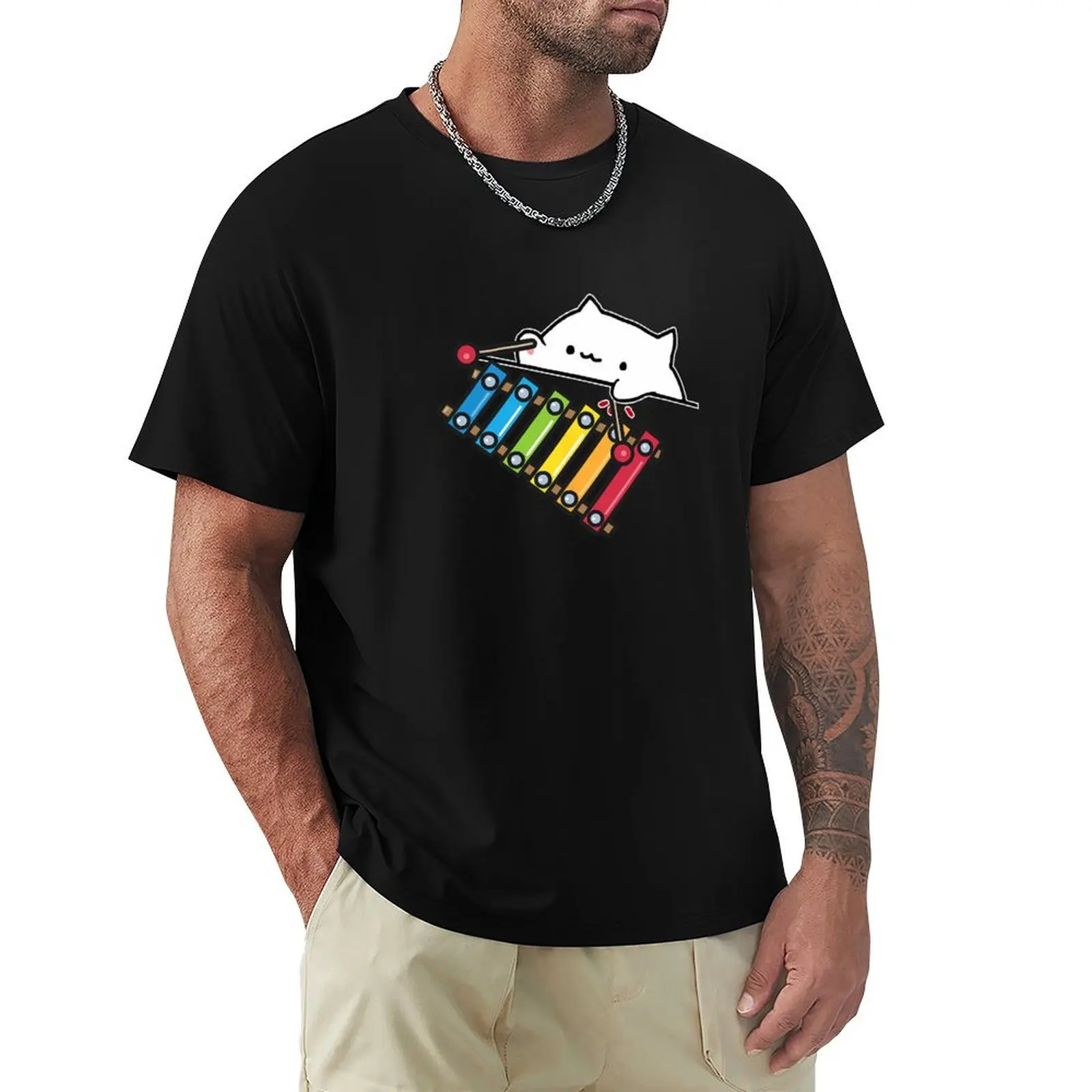 Bongo Cat Playing Marimba Cute Gamer Meme Gift T-Shirt Work Wear Lightweight Tee
