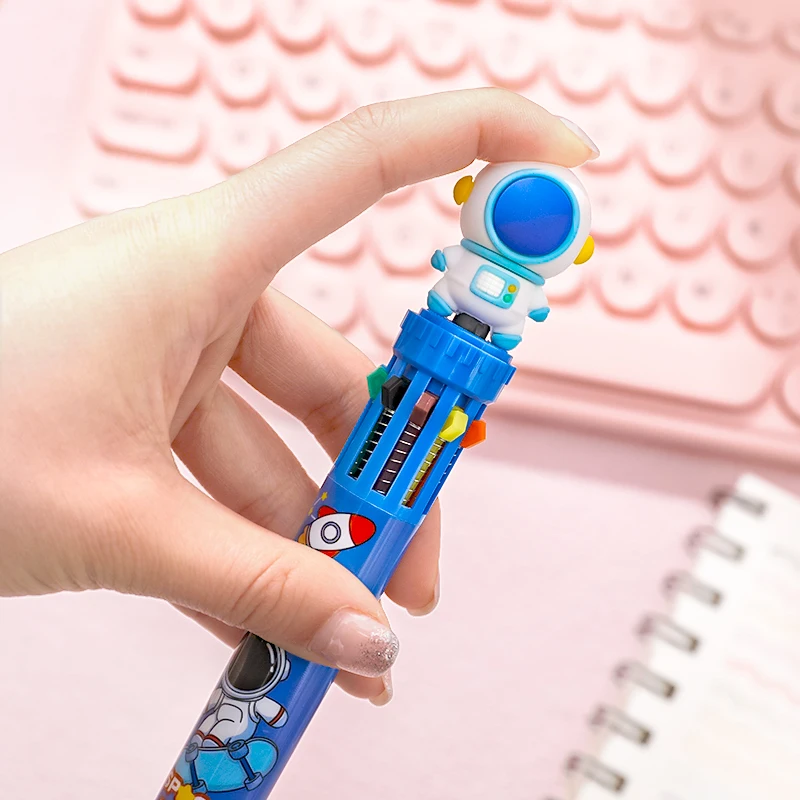 Stylo à bille d\'astronaute de dessin animé 10 couleurs, papeterie scolaire et de bureau, Papelaria Escolar, stylos multicolores, papeterie Kawaii