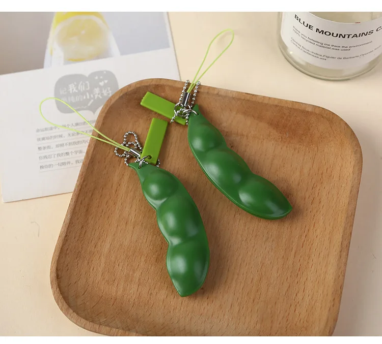 TOBEFU Fidget Toys Rubber Peas Beans Keychain Decompression Edamame Toy Squishy Squeeze Cute Stress Reliver Adult Boys Xmas Gift