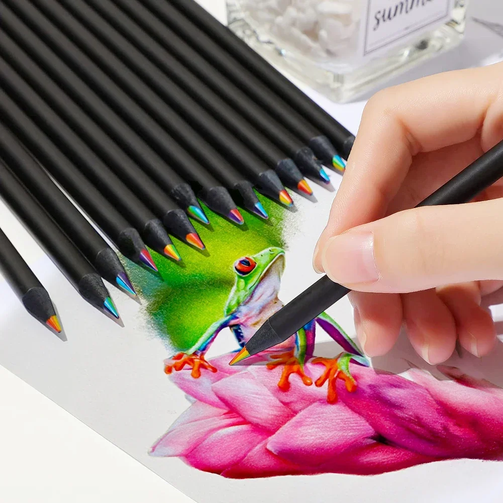 Kids Sketching Stationery Black Wood 7-Color Lead Pencil Gradient Rainbow Pencil Wooden Jumbo-colored Pencil School Supplies