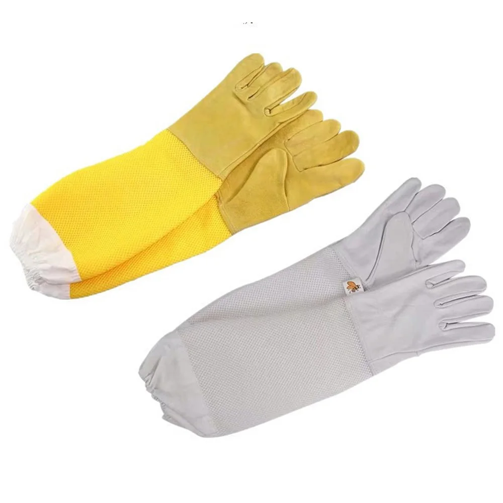 1 Pair Beekeeping Gloves  Sting Sheepskin Long Gloves For Beekeepers Beekeeping ToolsProtective Sleeves Mesh Breathable Anti Bee