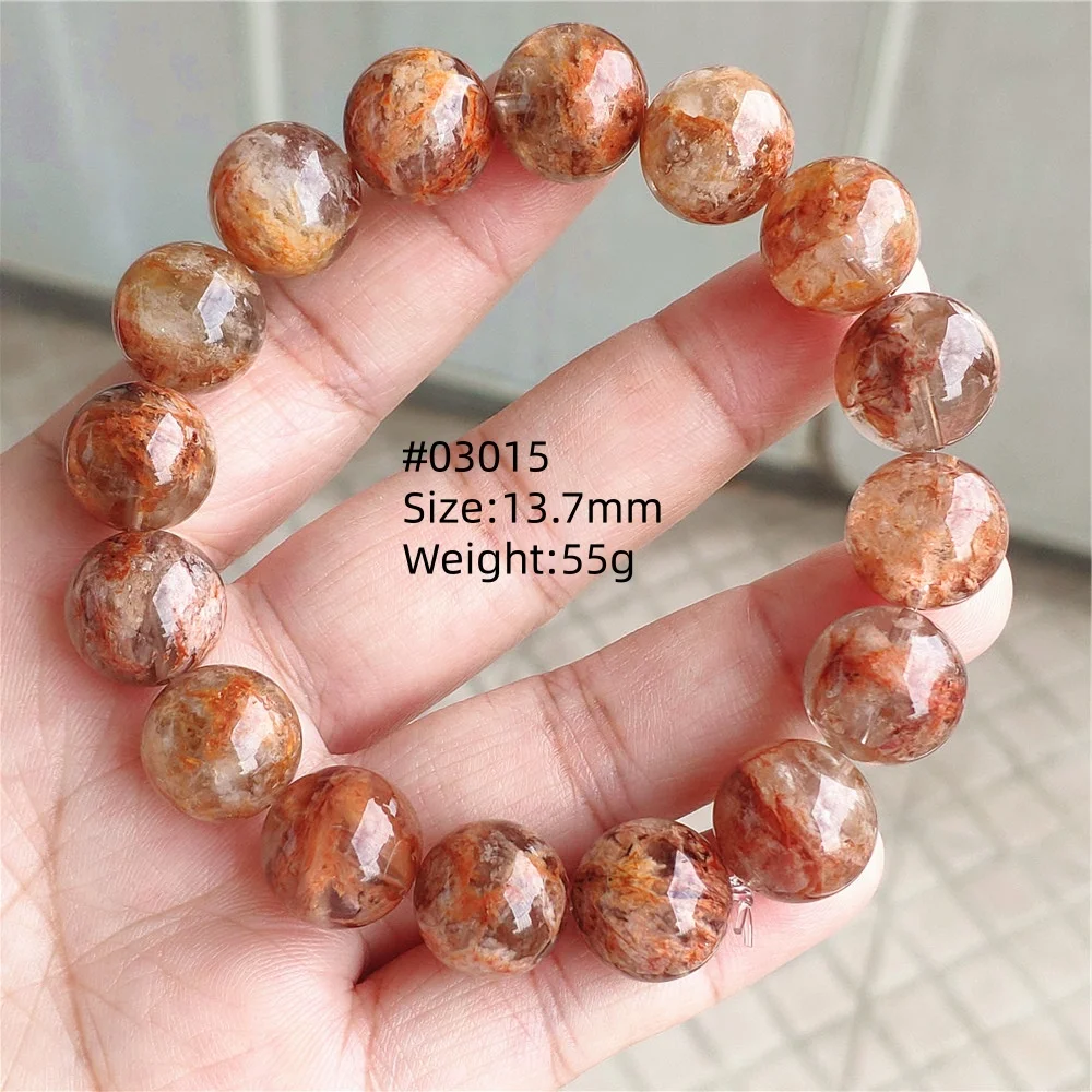 Natural Orange Red Sericite Phantom Crystal Quartz Bracelet Round Beads Stretch Phantom Bracelet 7mm 8mm 9mm 10mm AAAAA