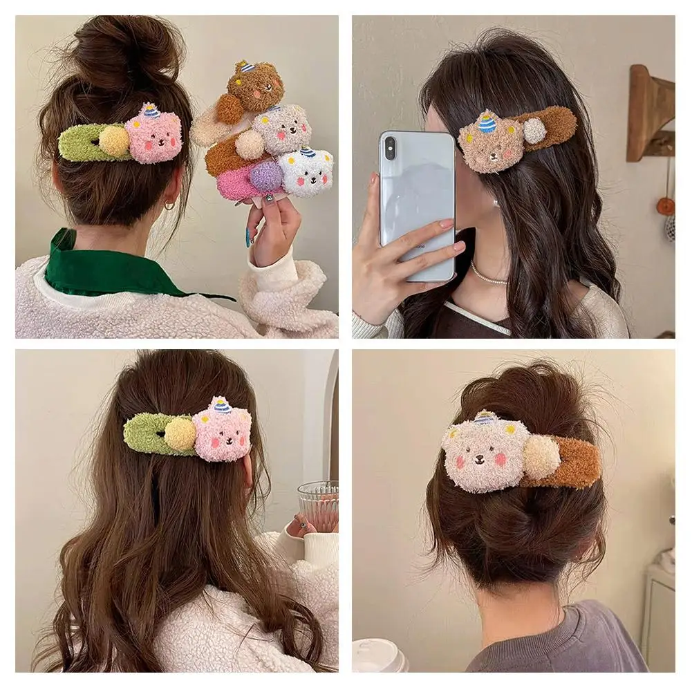 

1pc Plush Bear Large Duckbill Clip Women's Autumn And Hairpin Cute Back Head Hairpin Winter Headwear Of Clip High-end Furry N1N2